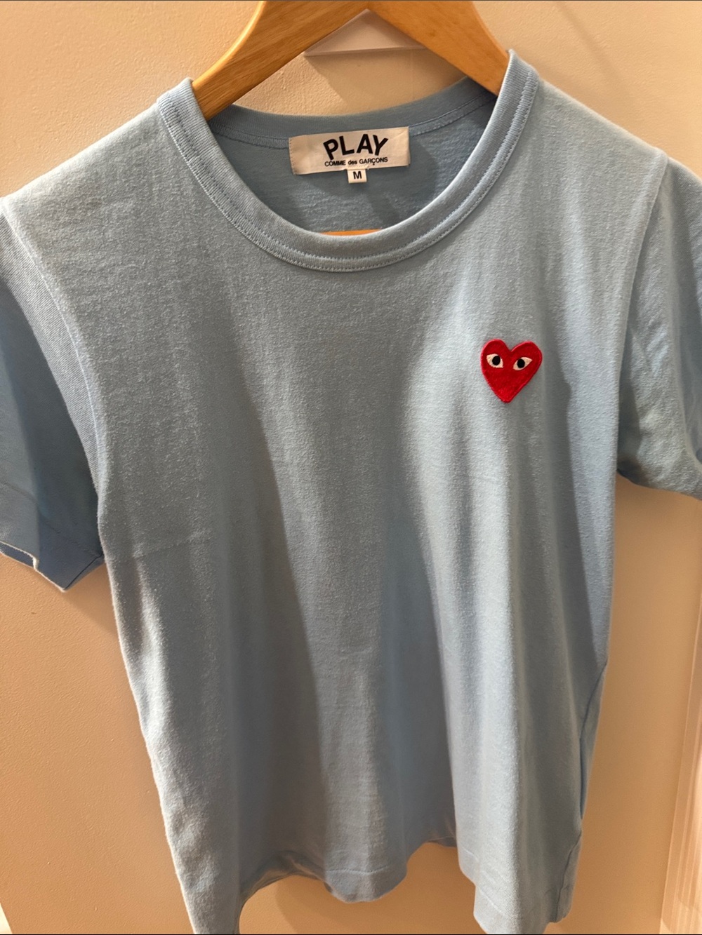 Comme des Garçons PLAY Light Blue Tee with Red Heart Patch